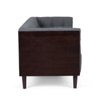 31.5 Button Tufted 3-seater Sofa with Wood Legs and Rubberwood Frame for Living Room