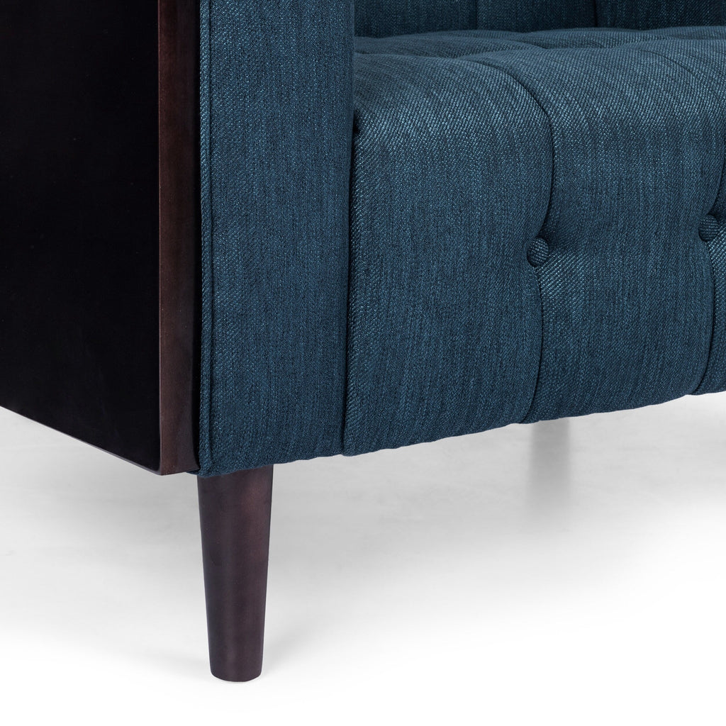 31.5 Button Tufted 3-seater Sofa with Wood Legs and Rubberwood Frame for Living Room