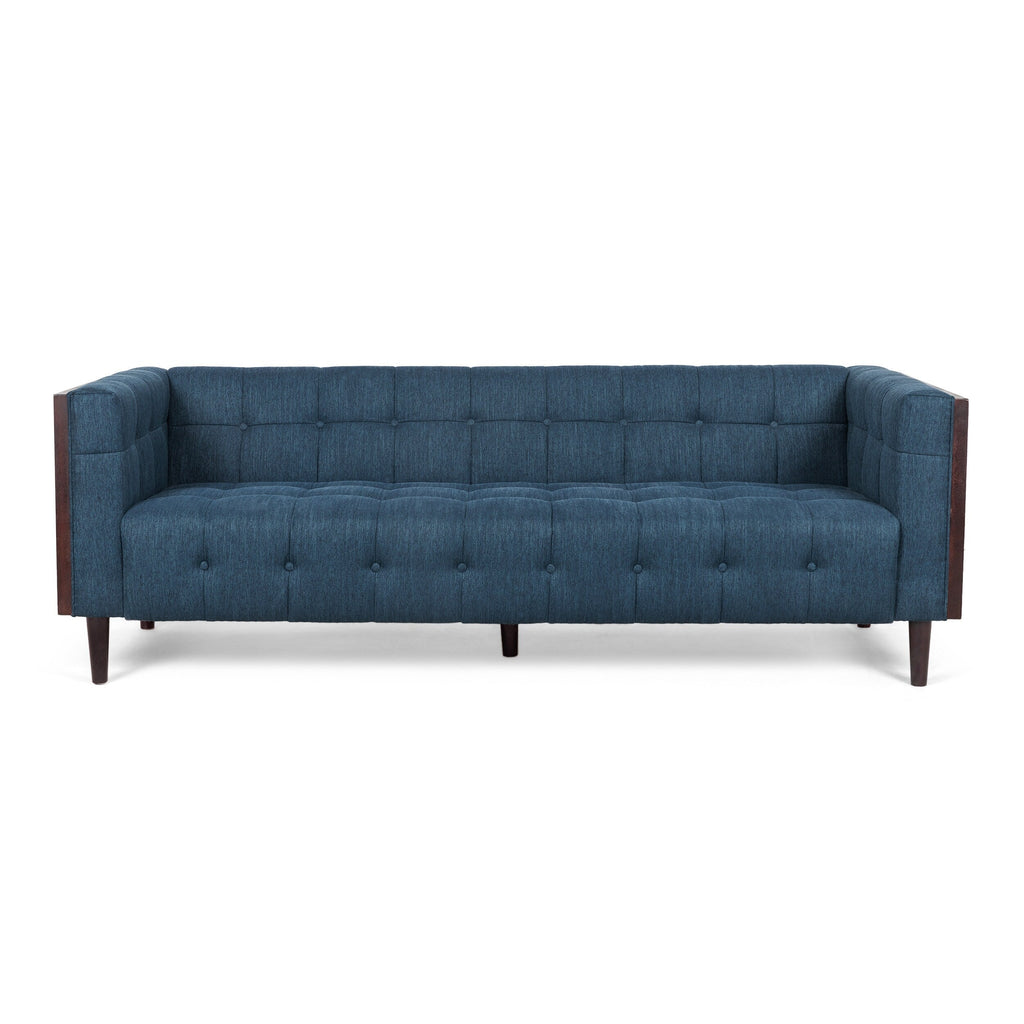 31.5 Button Tufted 3-seater Sofa with Wood Legs and Rubberwood Frame for Living Room