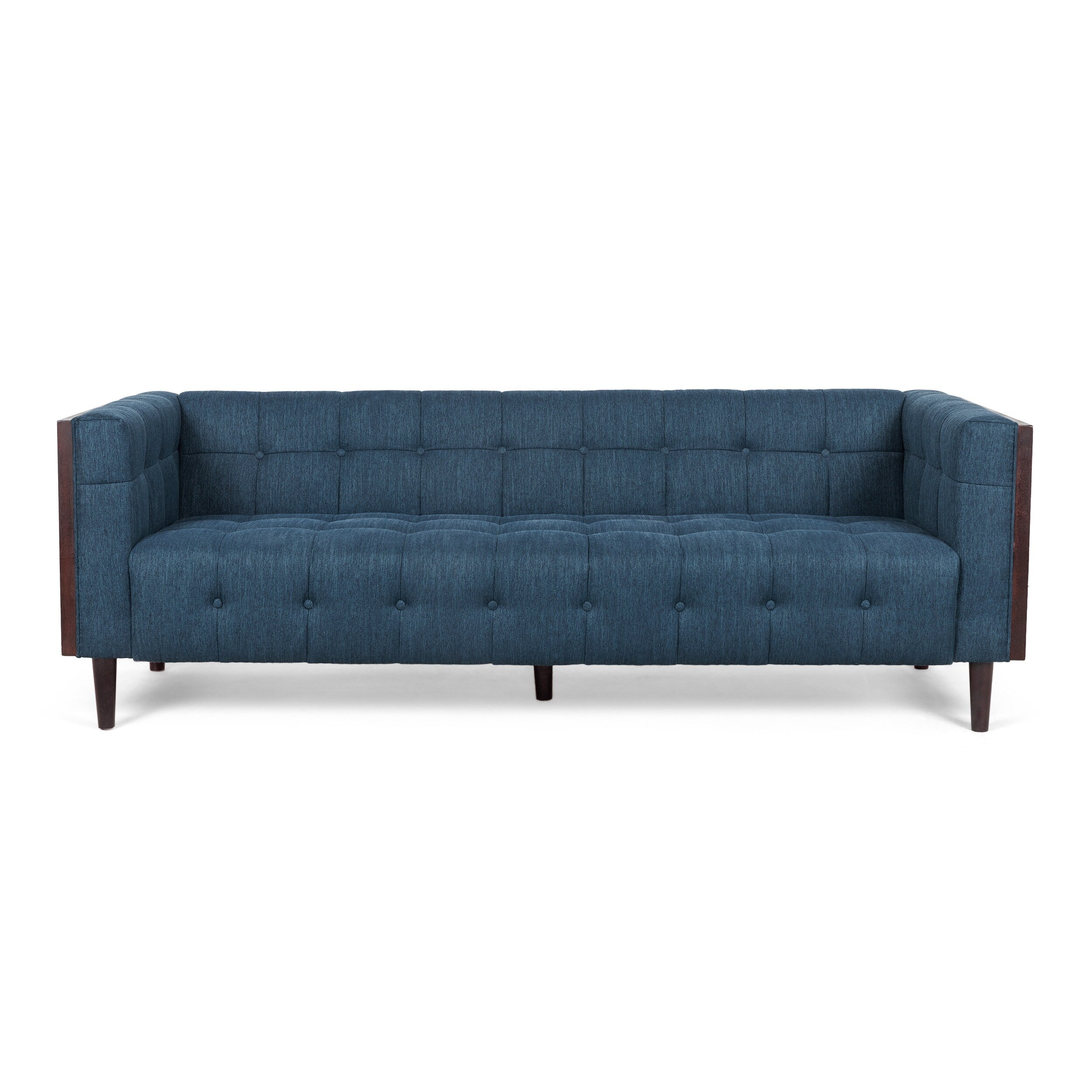 31.5 Button Tufted 3-seater Sofa with Wood Legs and Rubberwood Frame for Living Room