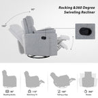 32 Nursing Rocker Recliner,Swivel Glider with 2 Pillows,Comfort Chair