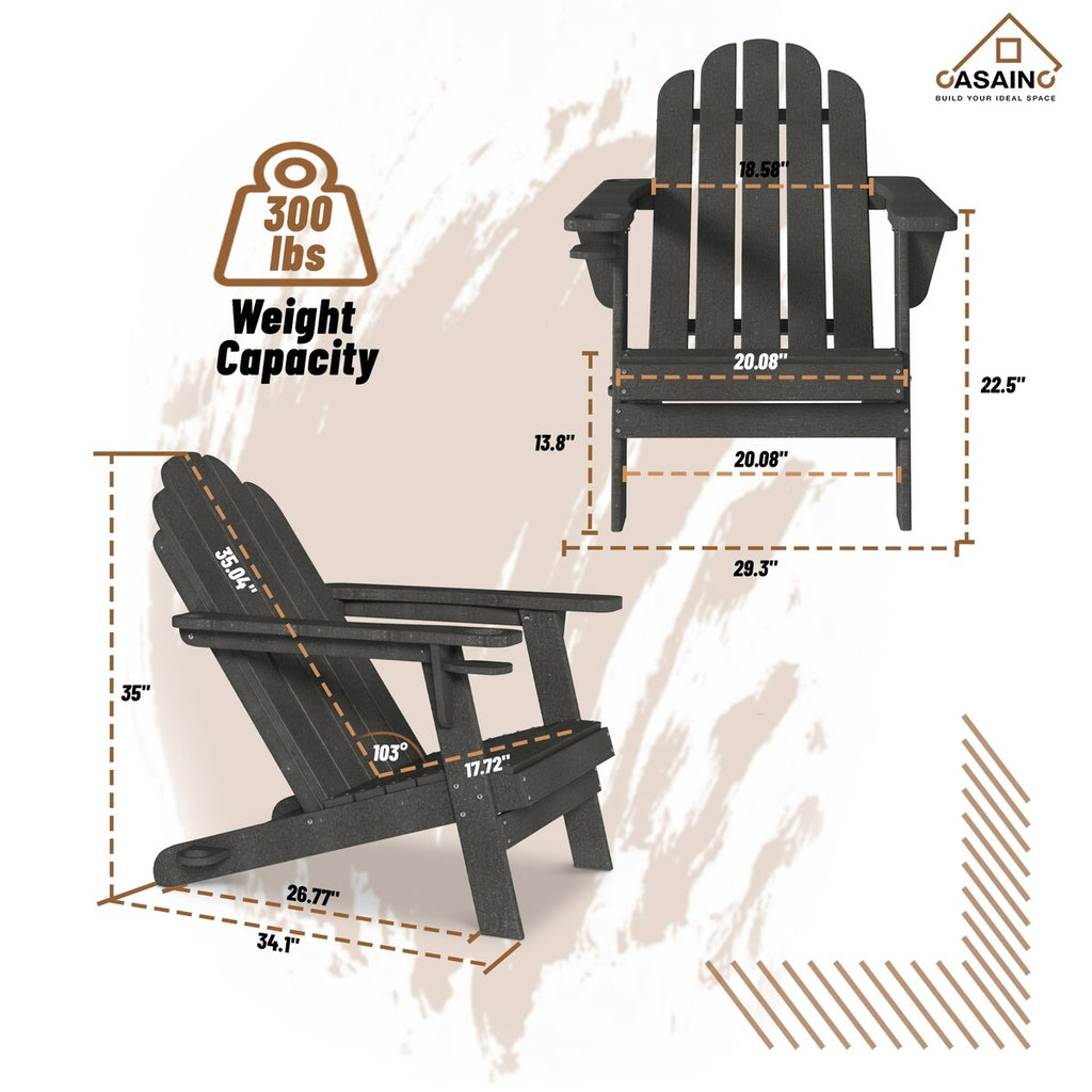 34.5 in. 5-Piece Metal Patio Fire Pit Set, Fire Pit Table and Adirondack Chairs with Cup Holder and Umbrella Holder