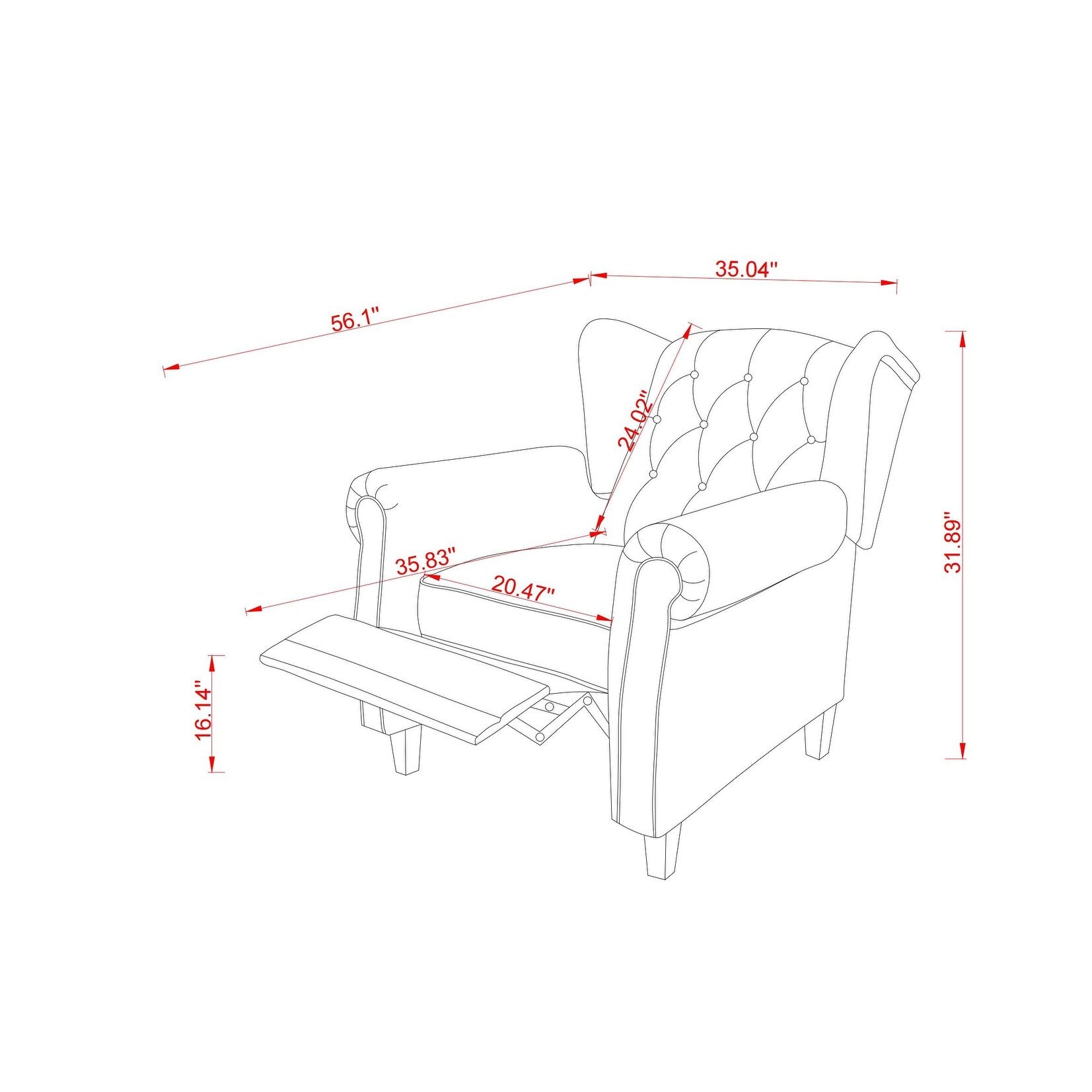 35.04 Adjustable Tufted Arm Chair with Sturdy Legs