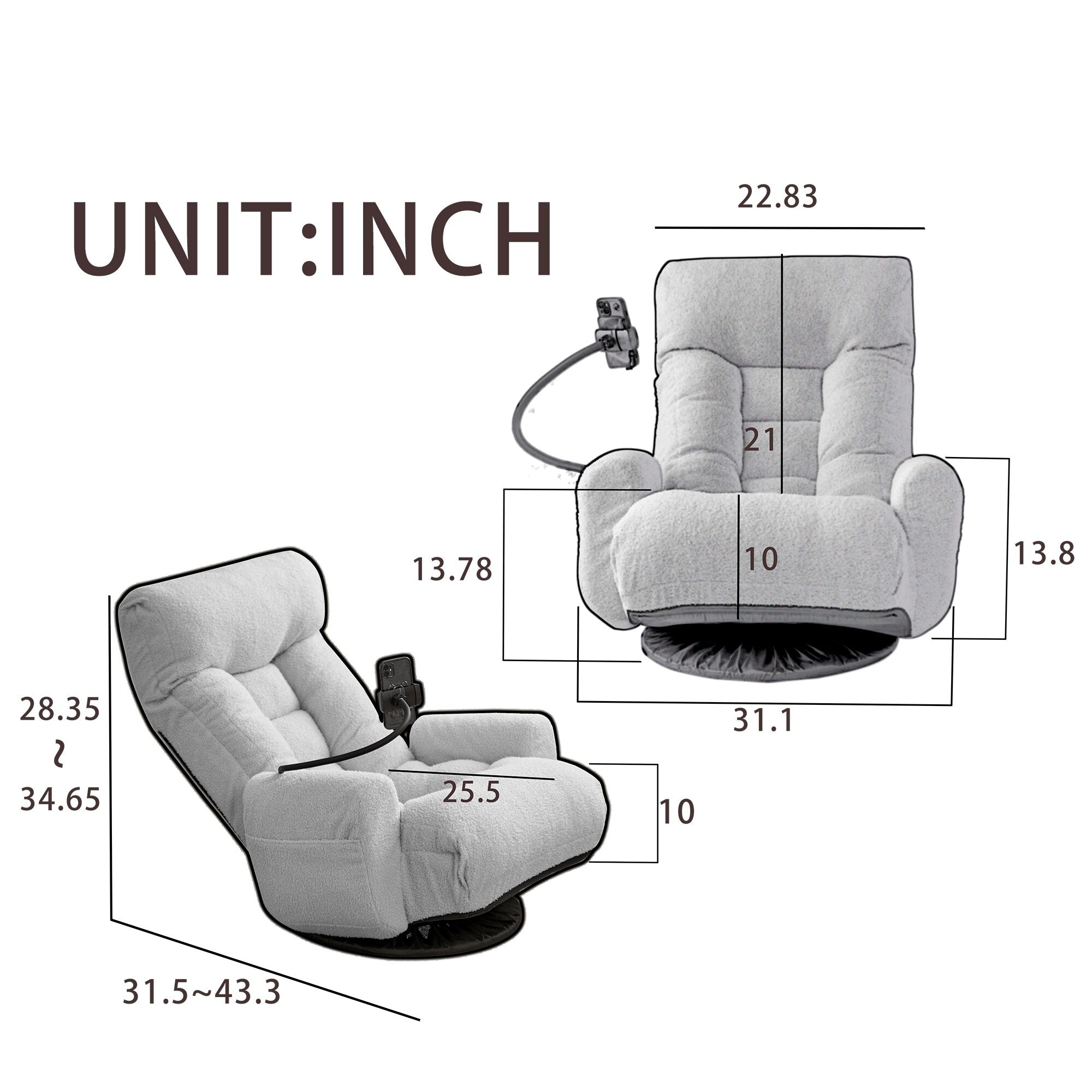 360 Degree Rotatable Sofa Chair Adjustable Lounge Chair Foldable Game Chair Recliner with Phone Holder