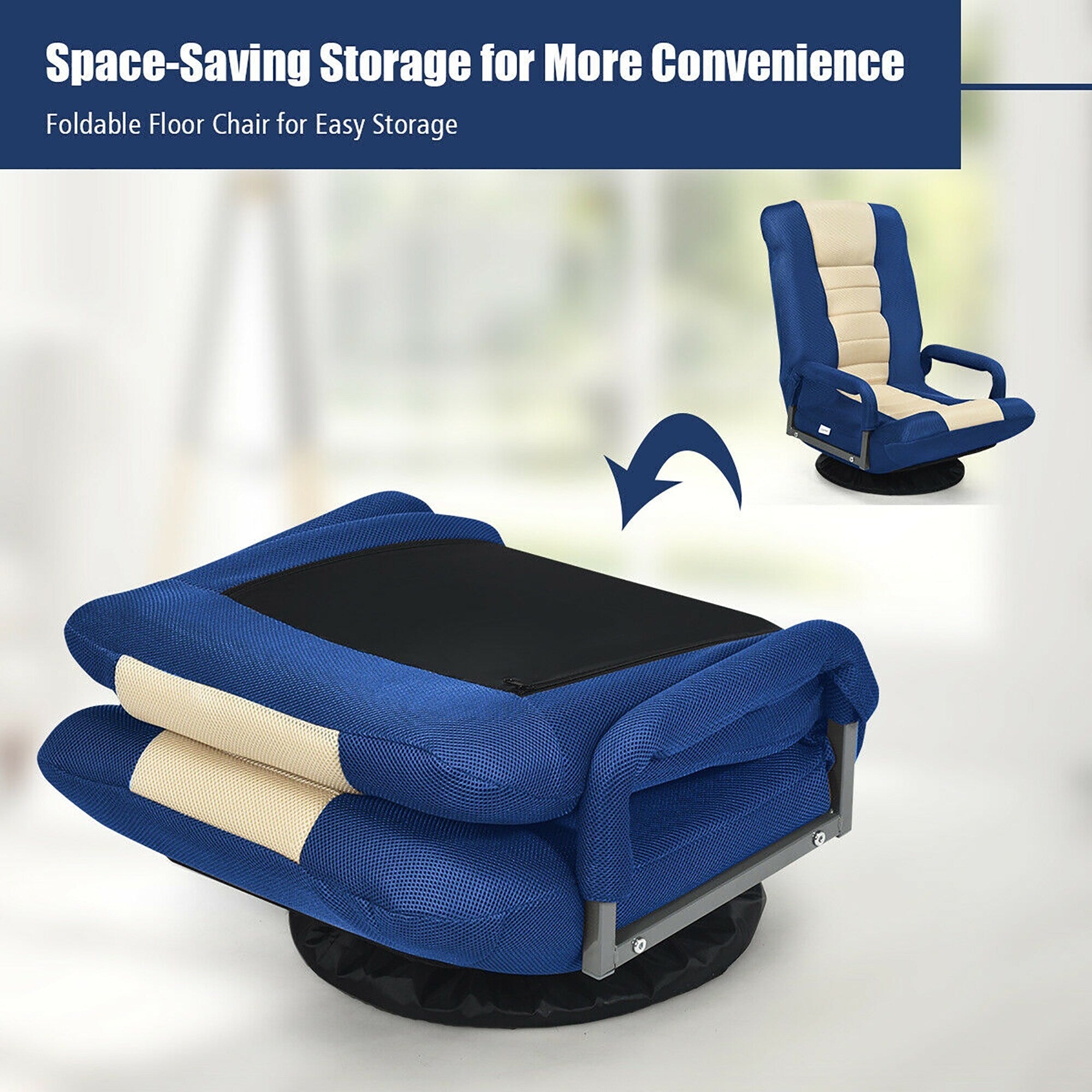 360-Degree Swivel Gaming Floor Chair with Foldable Adjustable Backrest