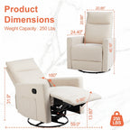 360 Swivel Glider Chair Linen Upholstery Manual Recliner Chair Adjustable Single Sofa for Nursery Living Room or Bedroom