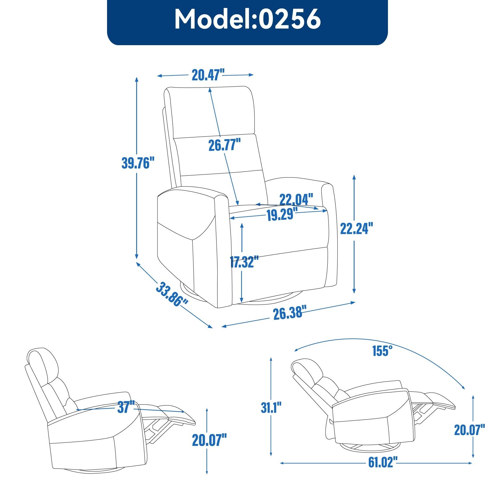 360 Swivel Manual Recliner Adjustable Fabric Rocking Recliner Living Room Single Soft Sofa with Rocker