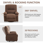 360 Swivel Manual Recliner Single Sofa Chair Fabric Lounge Chair with Pull Out Footrest and Side Pockets