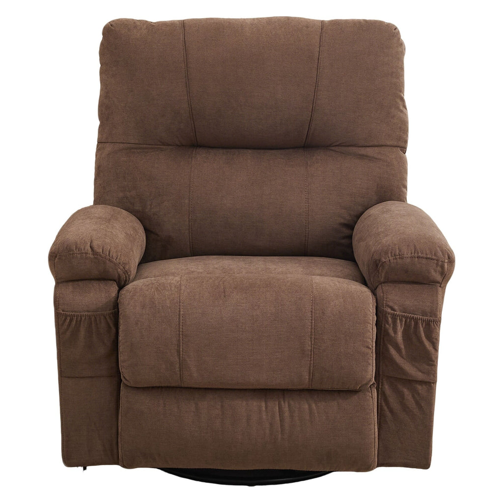 360 Swivel Manual Recliner Single Sofa Chair Fabric Lounge Chair with Pull Out Footrest and Side Pockets
