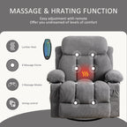 360 Swivel Massage Heat Manual Recliner Fabric Single Lounge Chair with USB Charging and Double Cup Holders