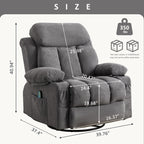 360 Swivel Massage Heat Manual Recliner Fabric Single Lounge Chair with USB Charging and Double Cup Holders