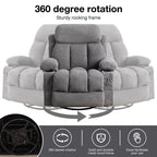 360 Swivel Massage Heat Manual Recliner Fabric Single Lounge Chair with USB Charging and Double Cup Holders
