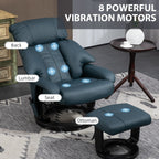 360 Swivel PU Leather Manual Massage Recliner Chair with Footrest, Adjustable Backrest and 10 Point Vibration