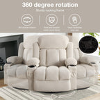 360 Swivel Recliner Massage Heated Sofa Swinging Lounge Chair with USB Charging, Side Pockets and 2 Cup Holders