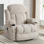 360 Swivel Recliner Massage Heated Sofa Swinging Lounge Chair with USB Charging, Side Pockets and 2 Cup Holders