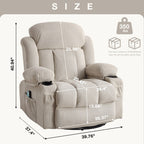360 Swivel Recliner Massage Heated Sofa Swinging Lounge Chair with USB Charging, Side Pockets and 2 Cup Holders