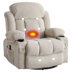 360 Swivel Recliner Massage Heated Sofa Swinging Lounge Chair with USB Charging, Side Pockets and 2 Cup Holders