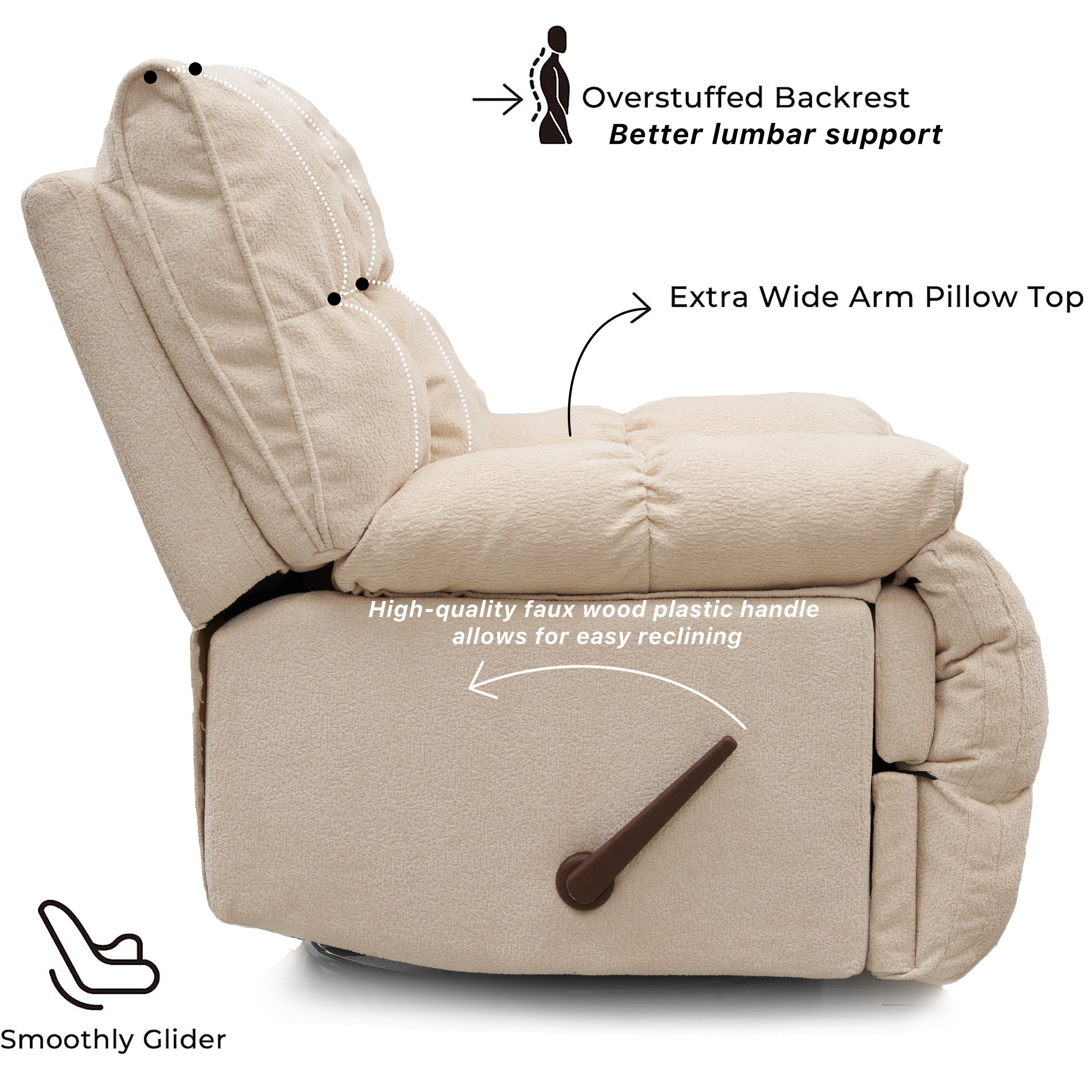 360 Swivel Recliner Upholstery Fabric Glider Rocker Recliner Single Lazy Sofa with Lumbar Support for Living Room