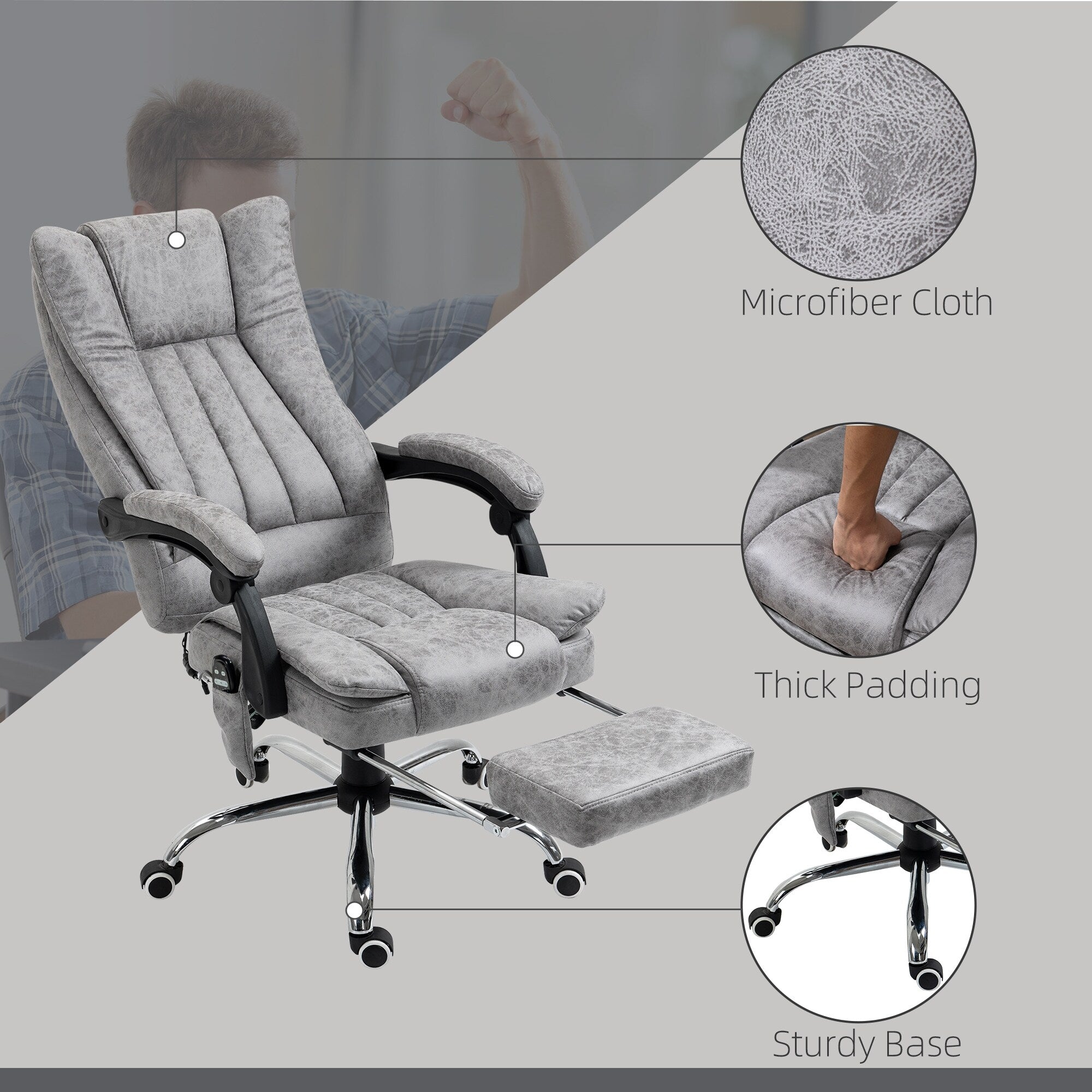 360 swivel Massage Office Chair High Back Recliner Chair with Lumbar Heating, Adjustable Recline and Extendable Footrest