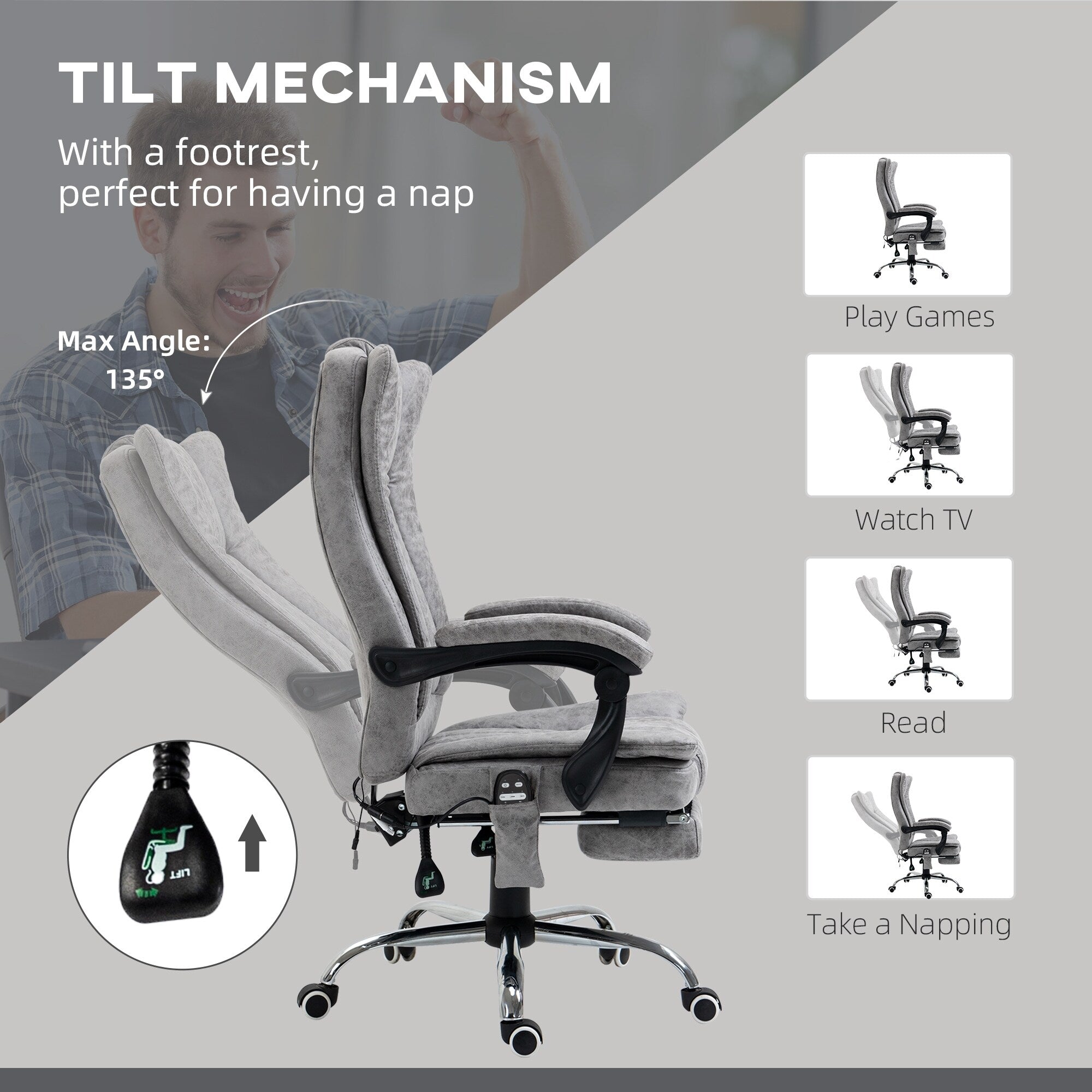 360 swivel Massage Office Chair High Back Recliner Chair with Lumbar Heating, Adjustable Recline and Extendable Footrest