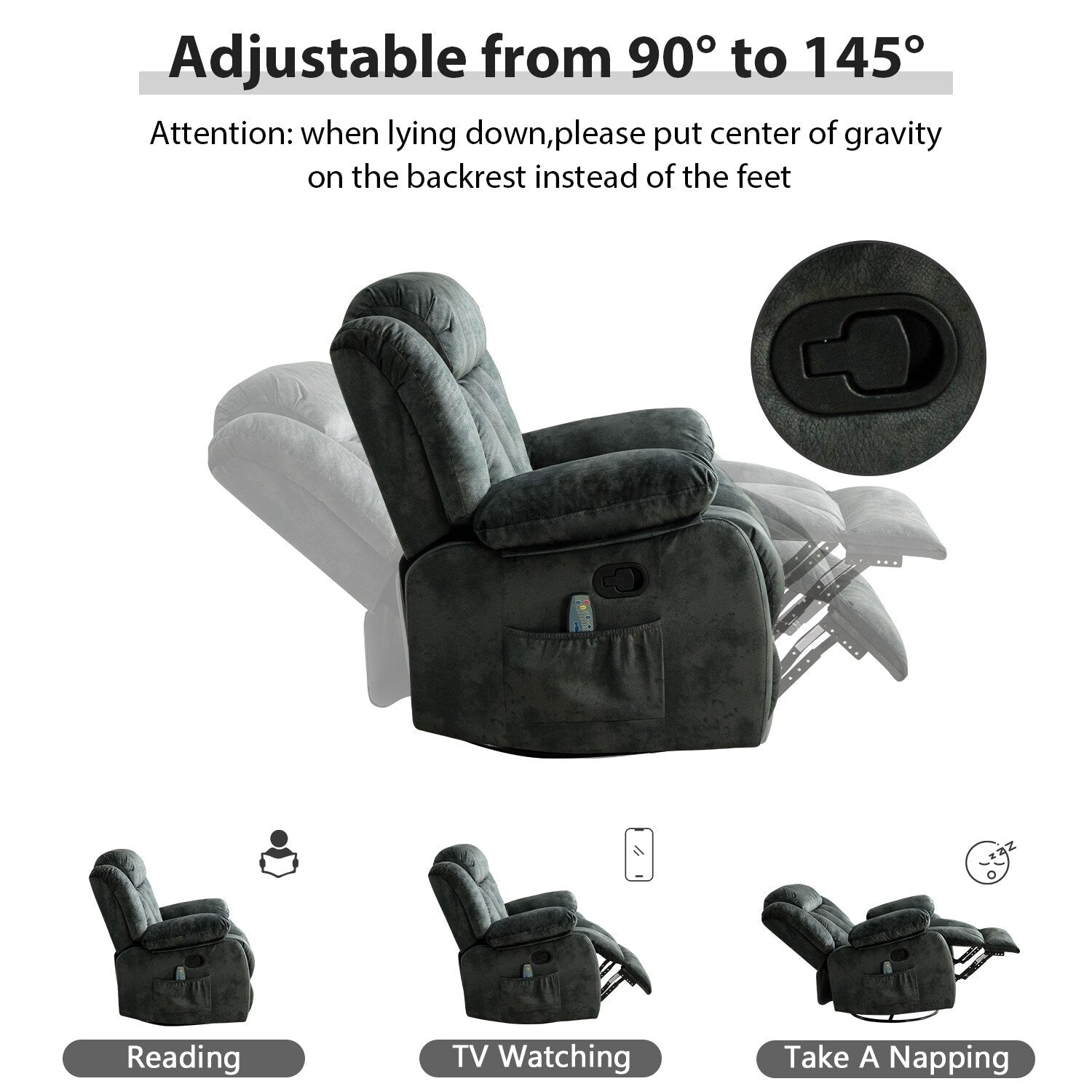 360° Rotatable Swing Manual Massage Rocker Recliner With Heat And Vibration