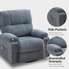 360° Rotating Recliner Chair with Adjustable Backrest, Swivel Rocking Armchair with Footrest, Soft Cushions & Side Pockets