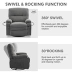 360° Rotating Recliner Chair with Adjustable Backrest, Swivel Rocking Armchair with Footrest, Soft Cushions & Side Pockets