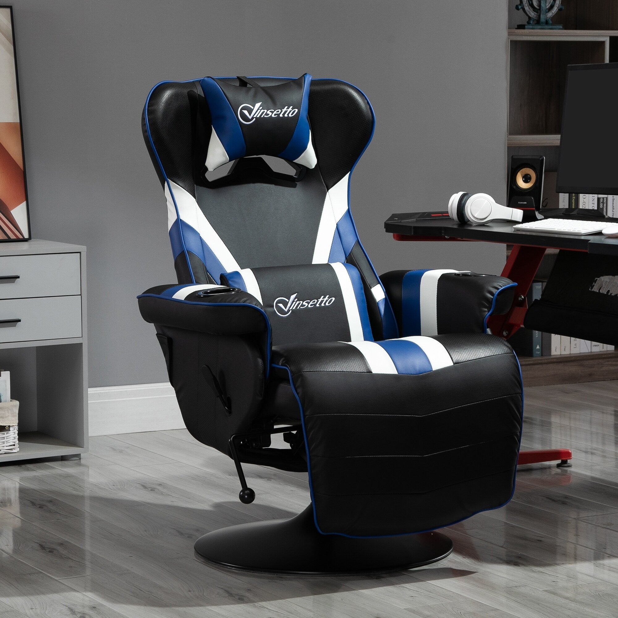 360Â° Rotation Gaming Chair Racing Style Computer Recliner Ergonomic Office Chair with Lumbar Support, Footrest and Cup Holder