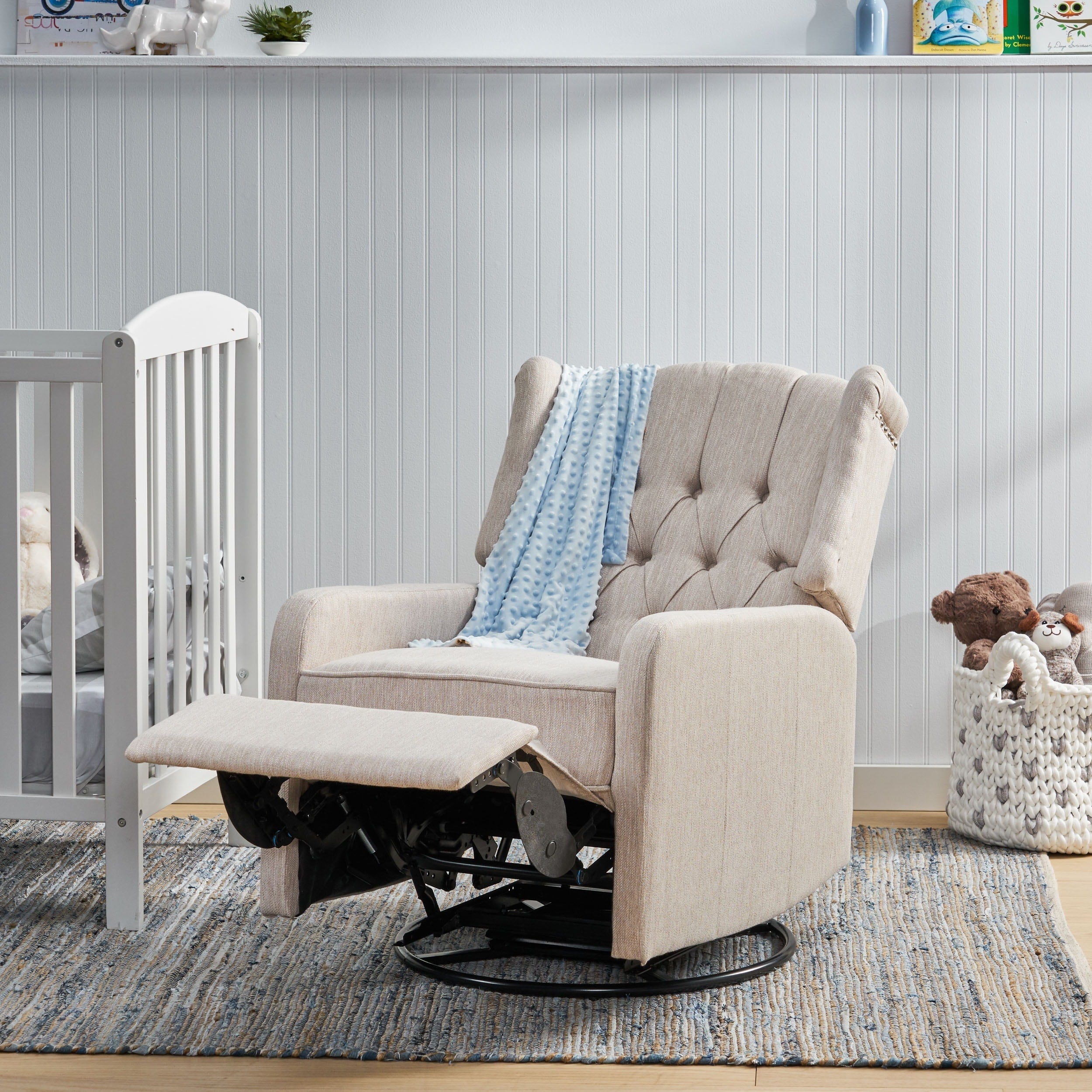 360° Rotation Lounge Chair with Classic Style for Living Room or Bedroom, Lever-Control Recliner for Reading & Relaxation