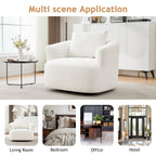 360° Swivel Chair, 38.2 Boucle Accent Chair with Throw Pillow, Upholstered Barrel Sofa Chair with Curved Armrests