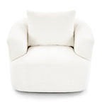 360° Swivel Chair, 38.2 Boucle Accent Chair with Throw Pillow, Upholstered Barrel Sofa Chair with Curved Armrests