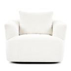 360° Swivel Chair, 38.2 Boucle Accent Chair with Throw Pillow, Upholstered Barrel Sofa Chair with Curved Armrests