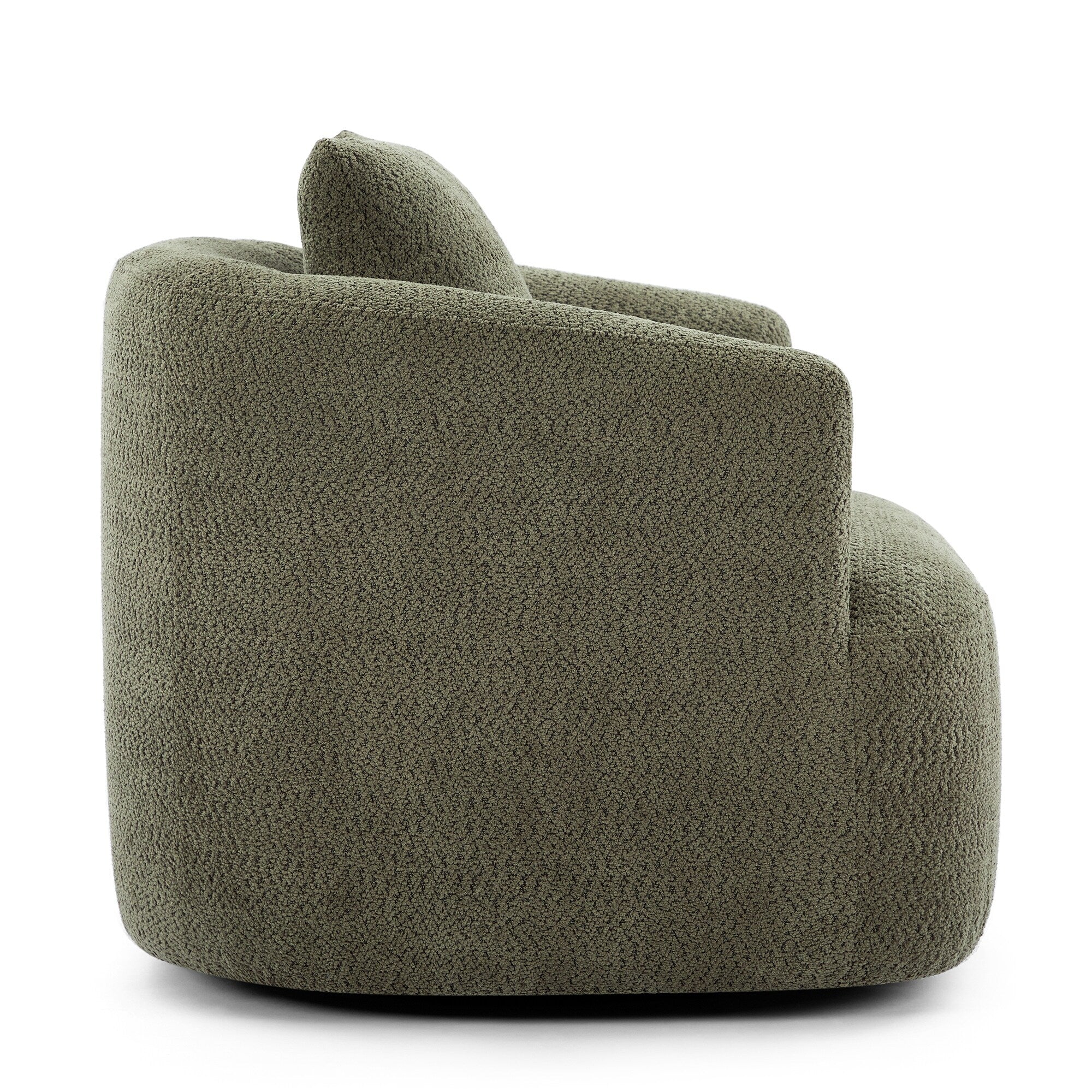360° Swivel Chair, 38.2 Boucle Accent Chair with Throw Pillow, Upholstered Barrel Sofa Chair with Curved Armrests