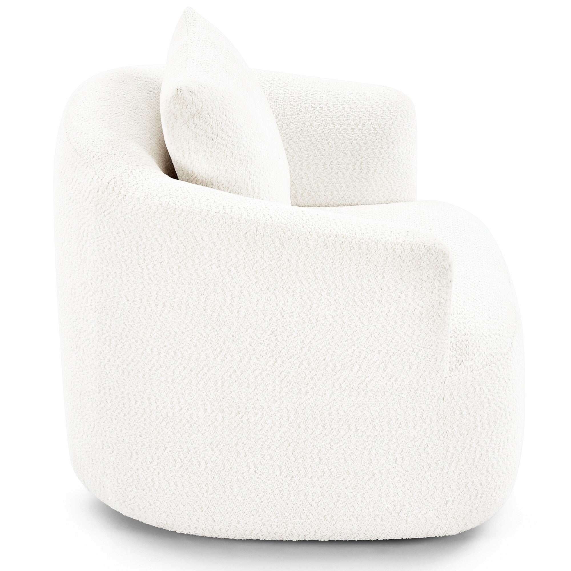 360° Swivel Chair, 38.2 Boucle Accent Chair with Throw Pillow, Upholstered Barrel Sofa Chair with Curved Armrests