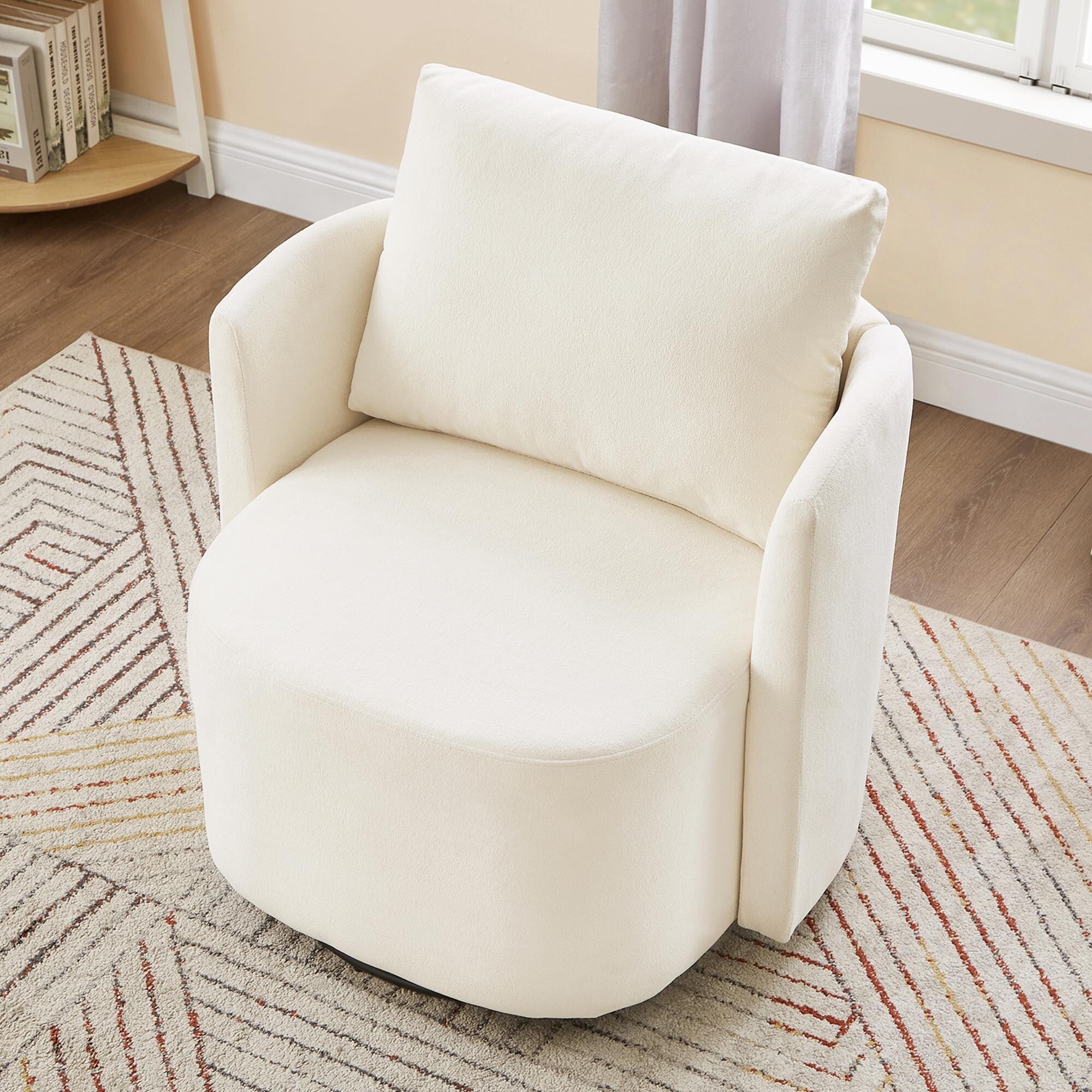 360Â° Swivel Chair, Chenille Barrel Armchair, Curved Design Lounge Chair Upholstered Swivel Sofa Chair for Living Room