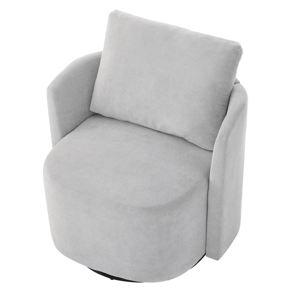 360Â° Swivel Chair, Chenille Barrel Armchair, Curved Design Lounge Chair Upholstered Swivel Sofa Chair for Living Room