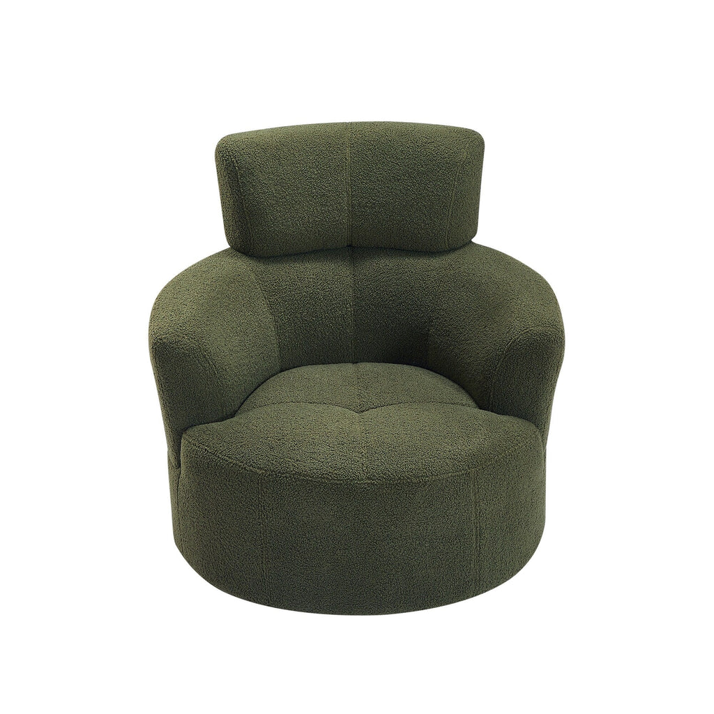 360Â° Swivel Chair, Upholstered Barrel Chair with Adjustable Headrest Modern Swivel Round Sofa Chair for Living Room