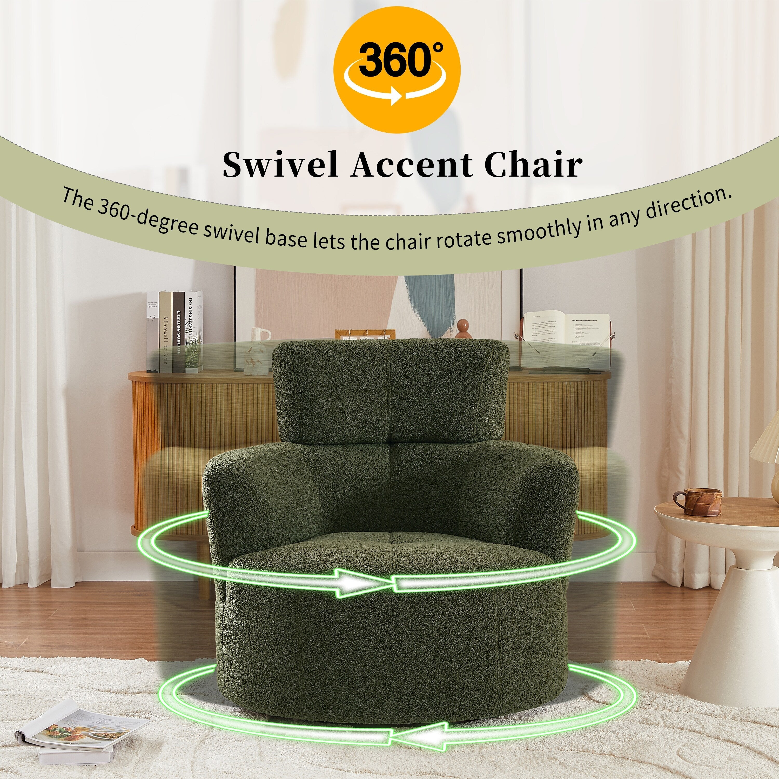 360Â° Swivel Chair, Upholstered Barrel Chair with Adjustable Headrest Modern Swivel Round Sofa Chair for Living Room