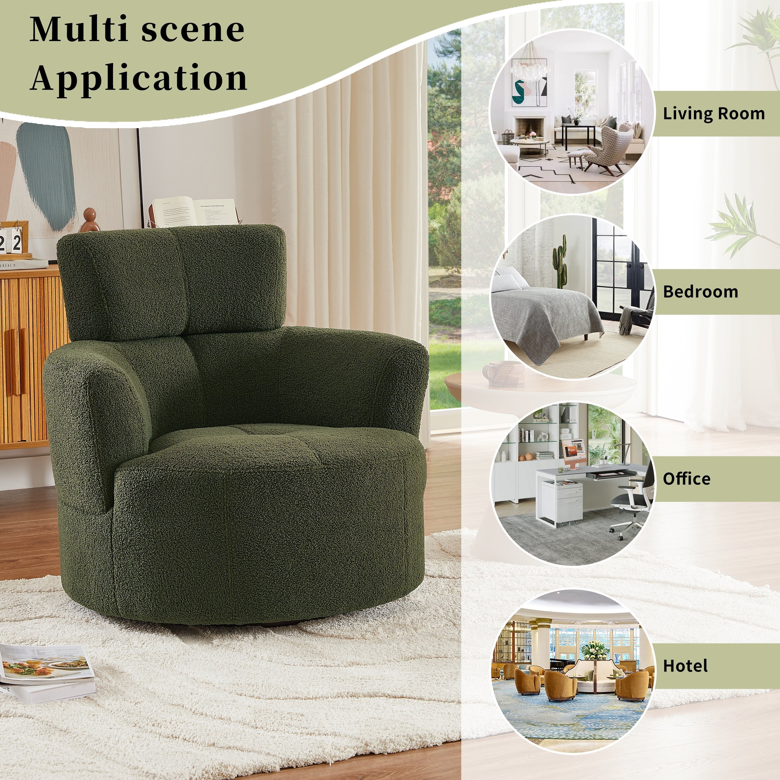 360Â° Swivel Chair, Upholstered Barrel Chair with Adjustable Headrest Modern Swivel Round Sofa Chair for Living Room