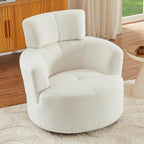 360Â° Swivel Chair, Upholstered Barrel Chair with Adjustable Headrest Modern Swivel Round Sofa Chair for Living Room