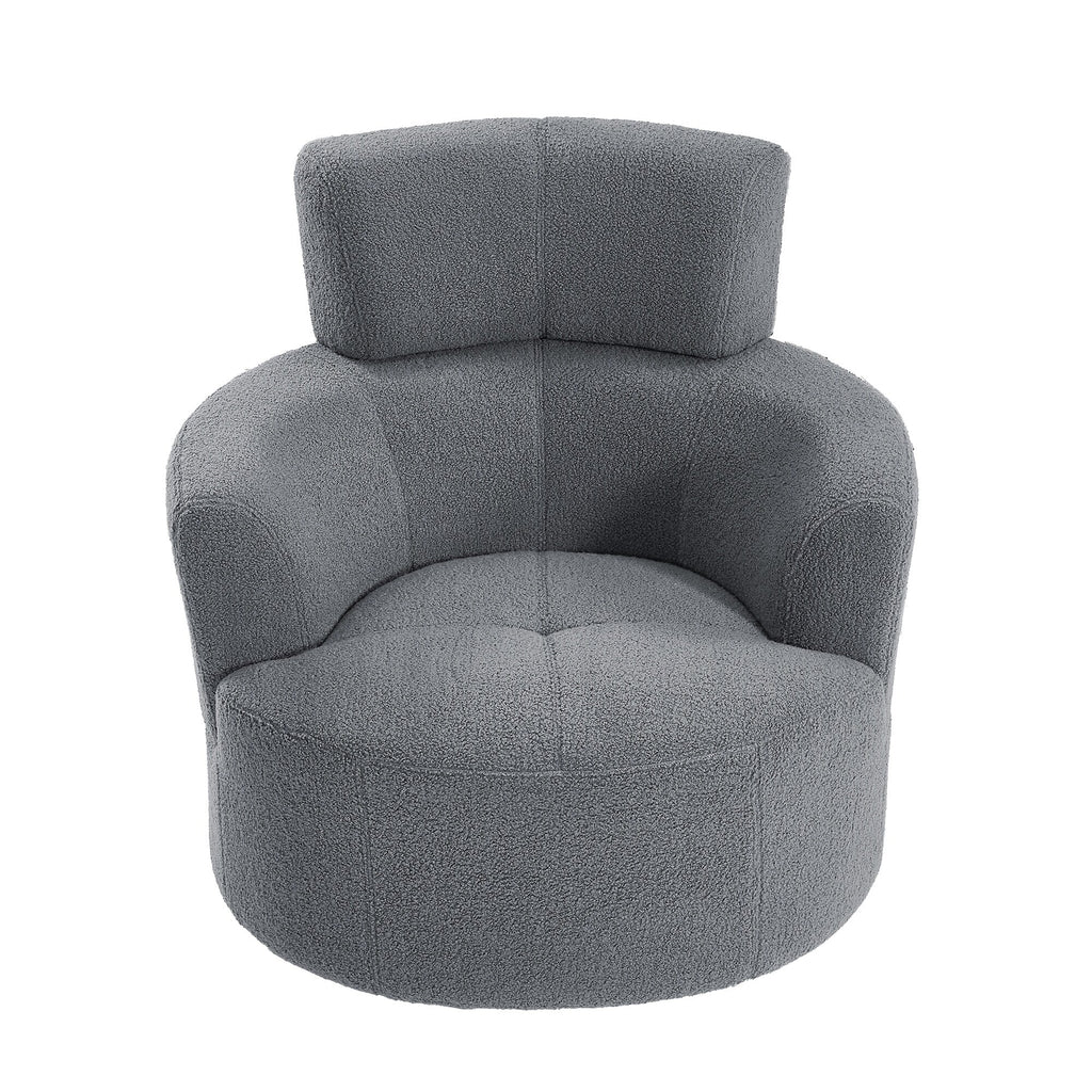 360Â° Swivel Chair, Upholstered Barrel Chair with Adjustable Headrest Modern Swivel Round Sofa Chair for Living Room