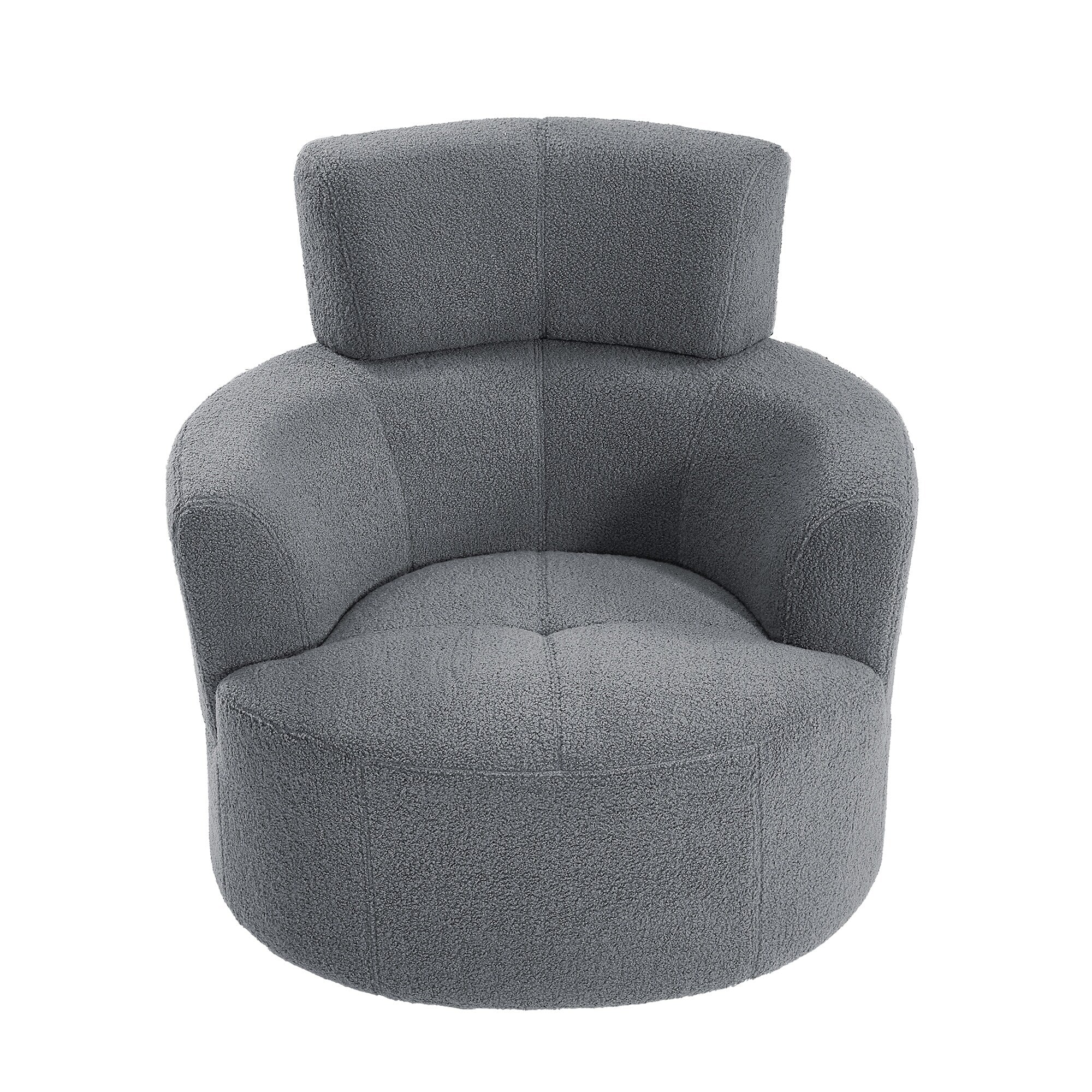 360Â° Swivel Chair, Upholstered Barrel Chair with Adjustable Headrest Modern Swivel Round Sofa Chair for Living Room