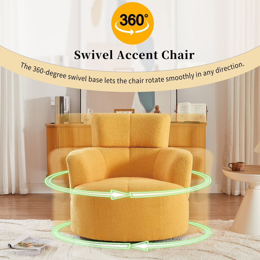 360Â° Swivel Chair, Upholstered Barrel Chair with Adjustable Headrest Modern Swivel Round Sofa Chair for Living Room