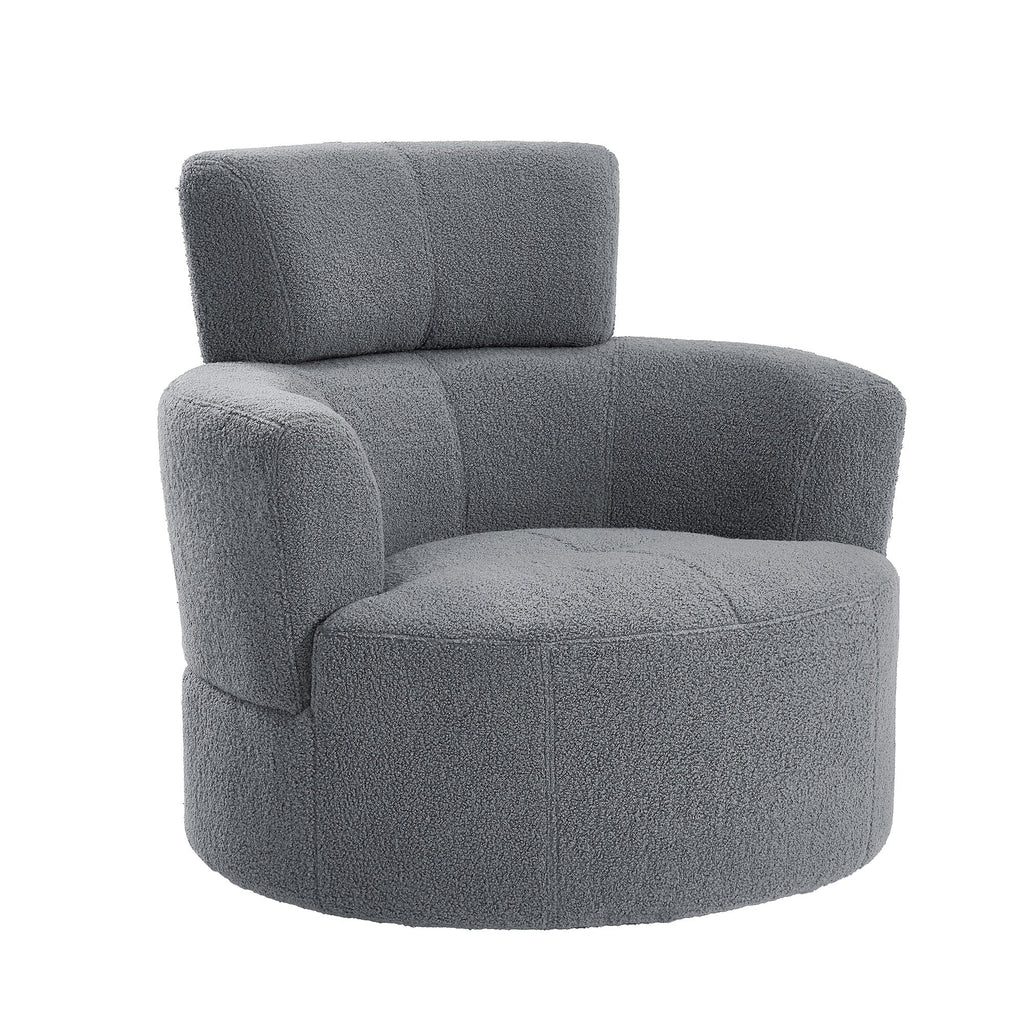360Â° Swivel Chair, Upholstered Barrel Chair with Adjustable Headrest Modern Swivel Round Sofa Chair for Living Room