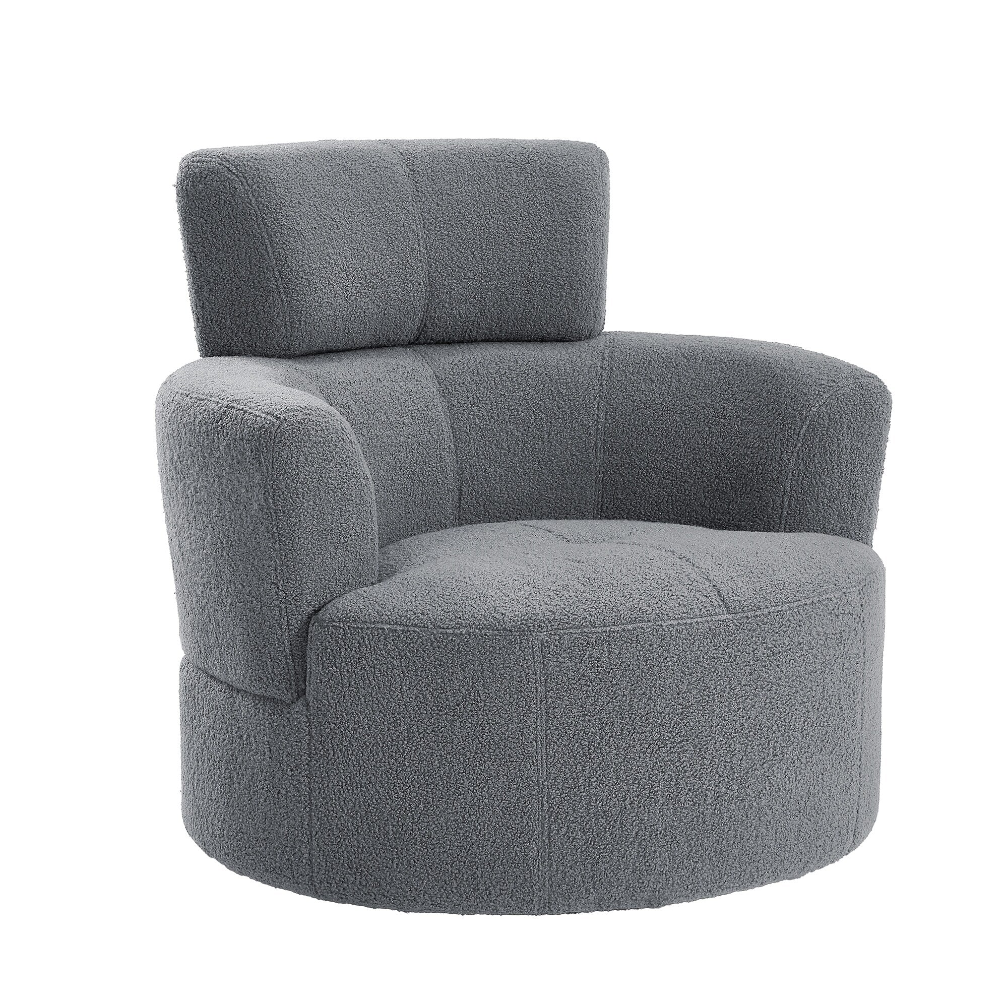 360Â° Swivel Chair, Upholstered Barrel Chair with Adjustable Headrest Modern Swivel Round Sofa Chair for Living Room