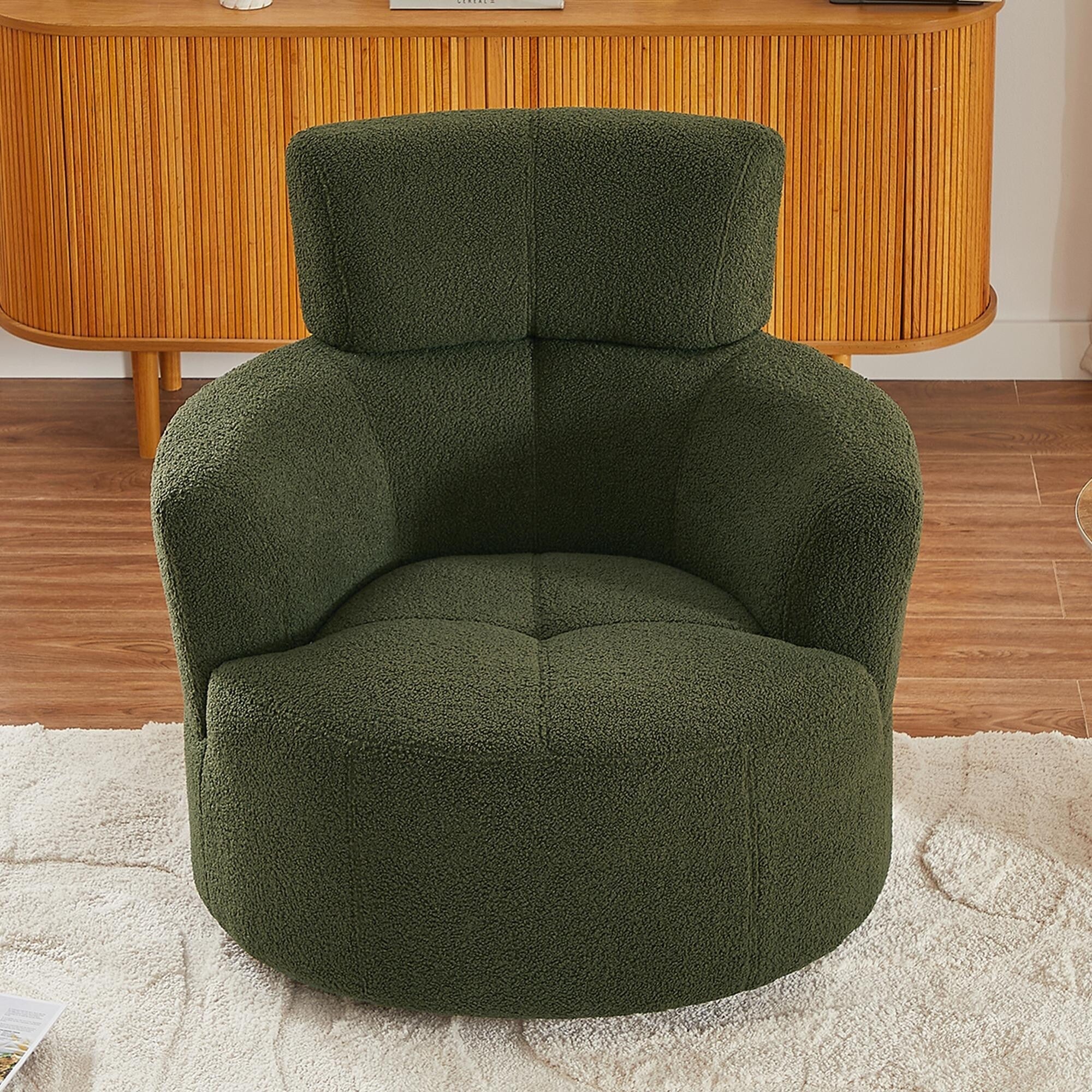 360Â° Swivel Chair, Upholstered Barrel Chair with Adjustable Headrest Modern Swivel Round Sofa Chair for Living Room