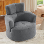 360Â° Swivel Chair, Upholstered Barrel Chair with Adjustable Headrest Modern Swivel Round Sofa Chair for Living Room