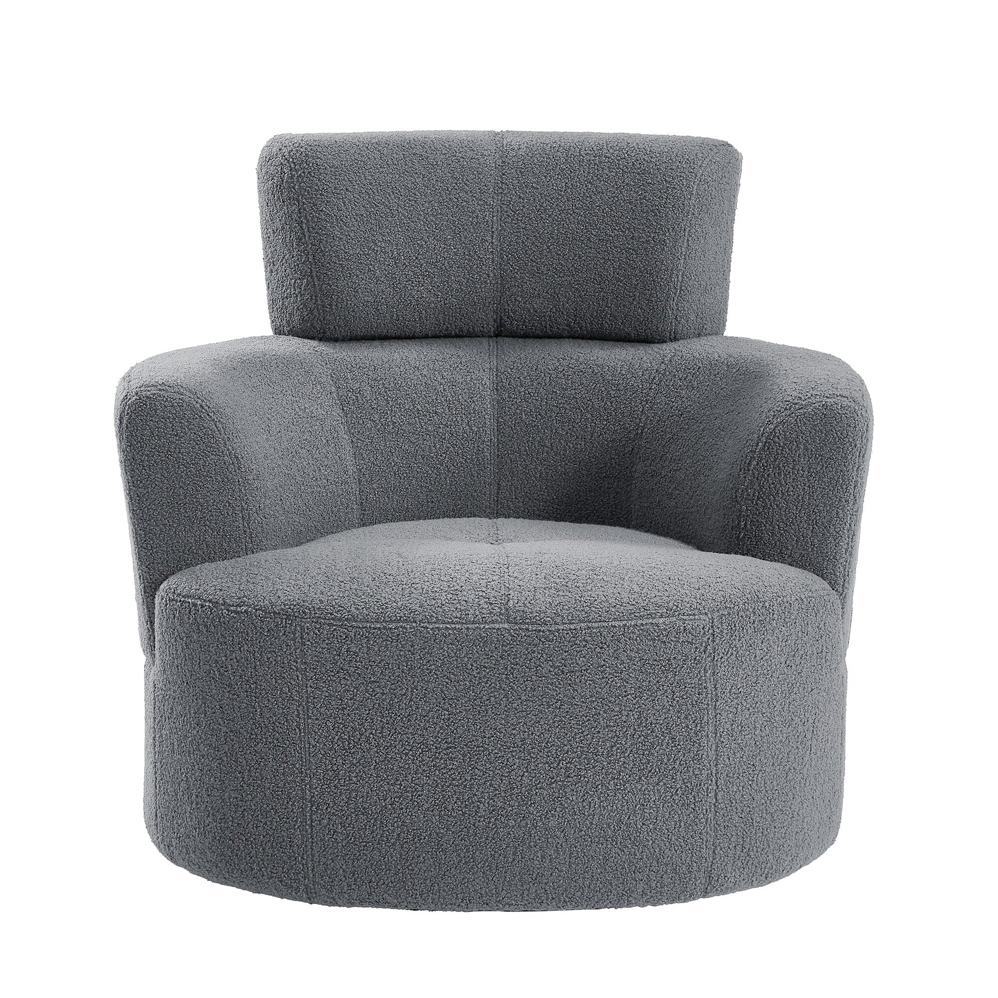 360Â° Swivel Chair, Upholstered Barrel Chair with Adjustable Headrest Modern Swivel Round Sofa Chair for Living Room