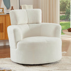 360Â° Swivel Chair, Upholstered Barrel Chair with Adjustable Headrest Modern Swivel Round Sofa Chair for Living Room