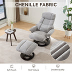 360° Swivel Ergonomic Recliner Chair with Ottoman, Adjustable Backrest, 5 Vibration Massage, Seat Heating, Chenille Fabric
